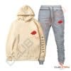 Hoodie Beige - Pantalon Gris - 1