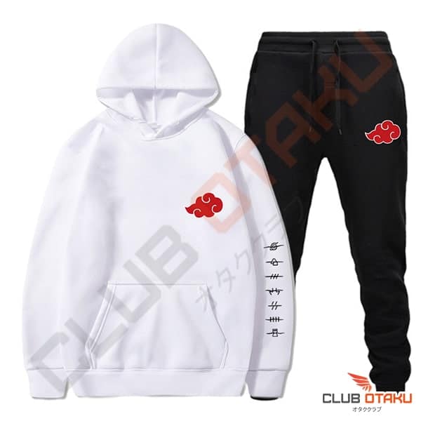 vetement naruto - hoodie et pantalon akatsuki - blanc - pantalon noir