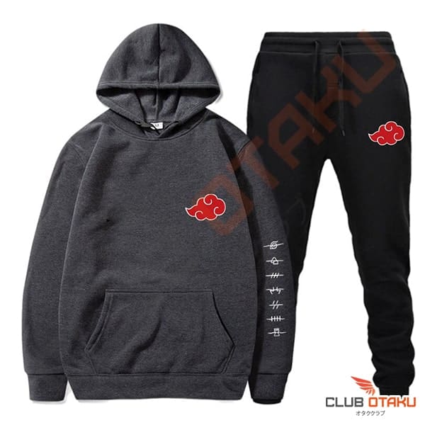 vetement naruto - hoodie et pantalon akatsuki - gris - pantalon noir