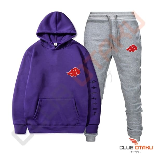 vetement naruto - hoodie et pantalon akatsuki - mauve - pantalon gris