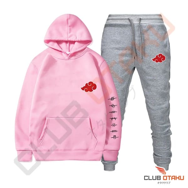 vetement naruto - hoodie et pantalon akatsuki - rose - pantalon gris