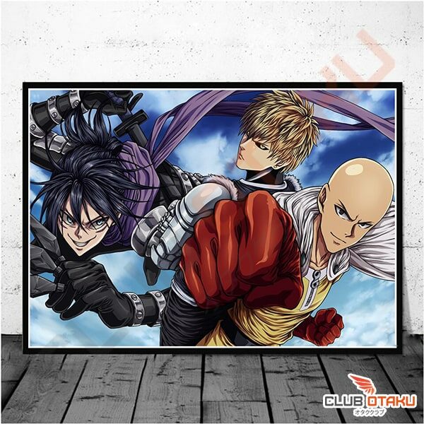 Poster One Punch Man - Affiche Décoration Murale - Saitama Genos & Sonic