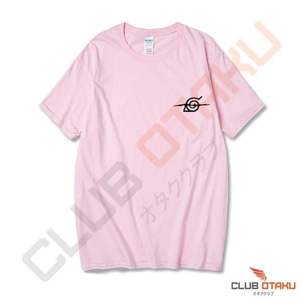 T-shirt Naruto - Signe de Konoha Barré - Logo Noir - Rose
