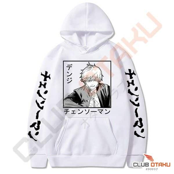 hoodie sweatshirt chainsaw man - denji - blanc