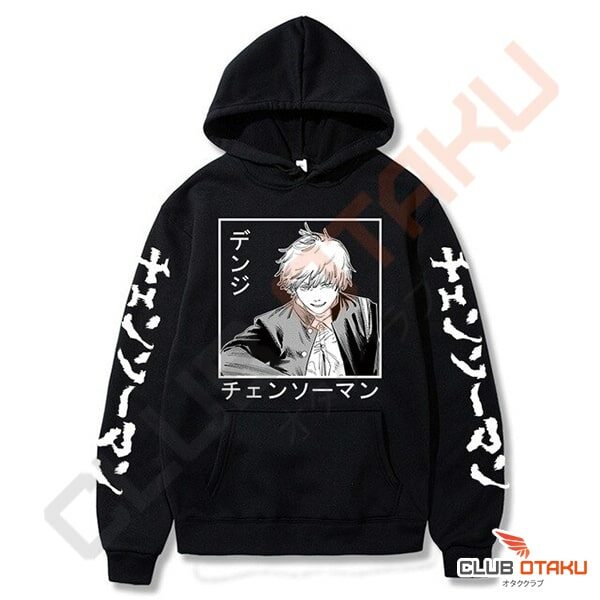 hoodie sweatshirt chainsaw man - denji - noir