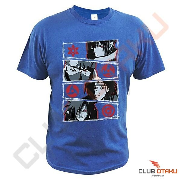 t-shirt Naruto - sasuke kakashi itachi madara - sharingan - bleu