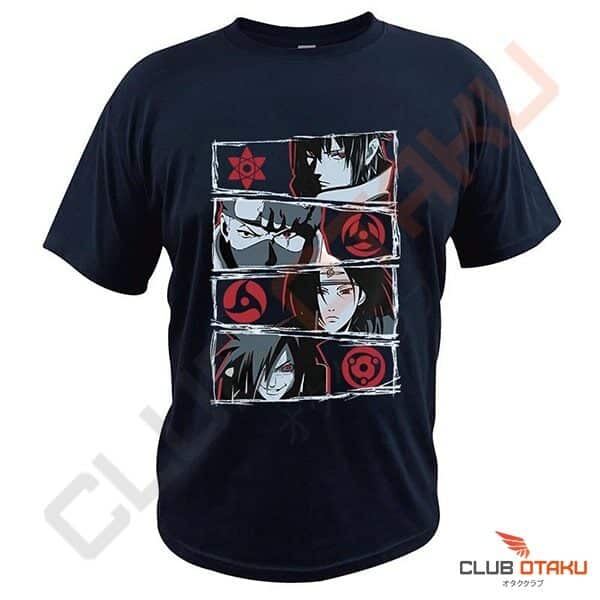 t-shirt Naruto - sasuke kakashi itachi madara - sharingan - bleu marine