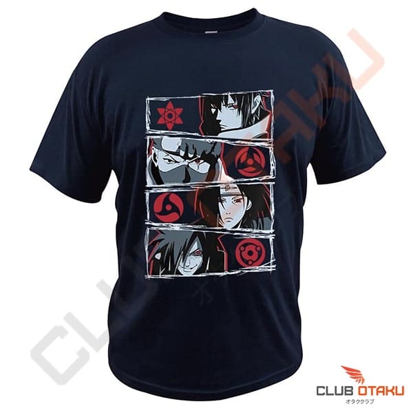 t-shirt Naruto - sasuke kakashi itachi madara - sharingan - bleu marine
