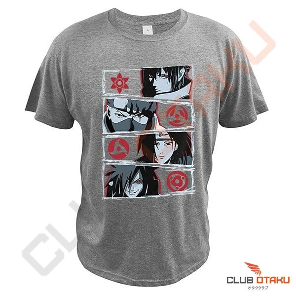 t-shirt Naruto - sasuke kakashi itachi madara - sharingan - gris