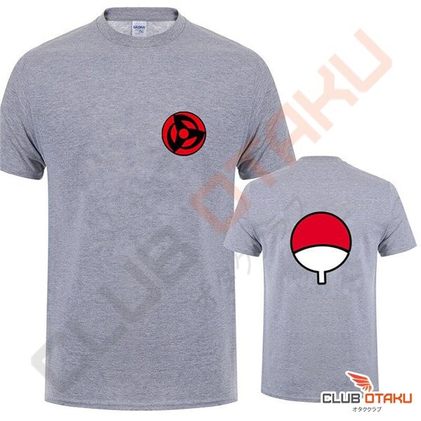 t-shirt naruto - embleme famille uchiwa - gris