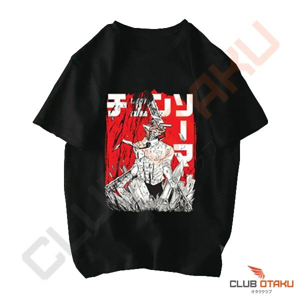 T-shirt Chainsaw Man - Demon Tronçonneuse Fond Rouge - Noir