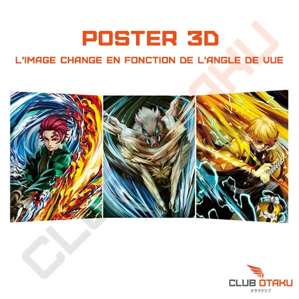 Poster 3D - Demon Slayer - Tanjiro - Inosuke - Zenitsu -29,5 x 35,5cm