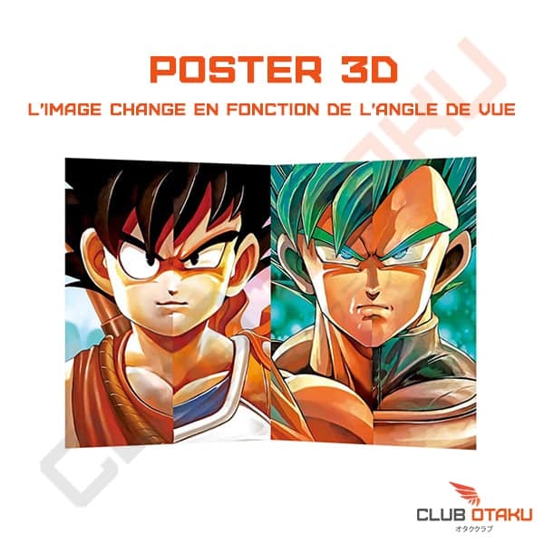 Poster 3D - Dragon Ball Z - Sangoku - Vegeta - Enfants - 29,5 x 35,5cm