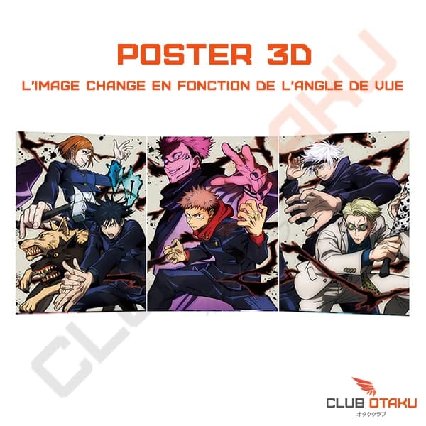 Poster 3D - Jujutsu Kaisen - Nobara - Megumi - Yuji - Sukuna - Nanami - Gojo - 29,5 x 35,5cm
