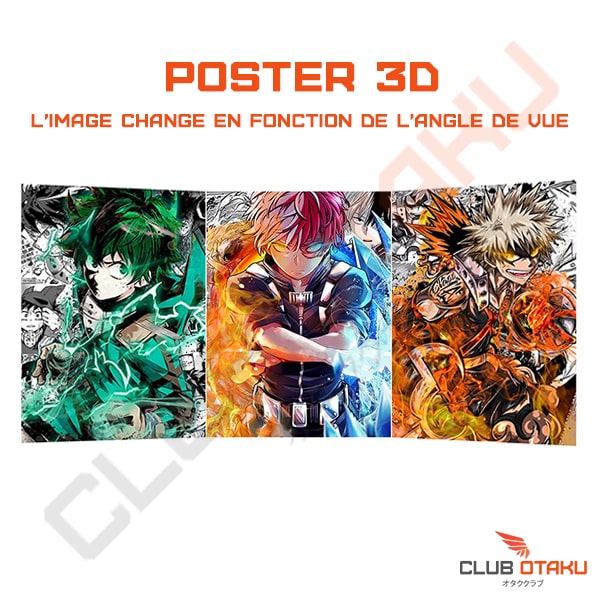 Poster 3D - My Hero Academia - Izuku - Shoto - Bakugo - 2 - 29,5 x 35,5cm