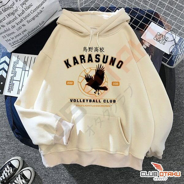 vêtement haikyuu - hoodie sweatshirt Karasuno - Beige (1)