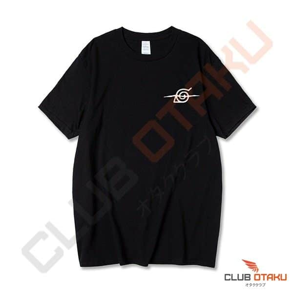 T-shirt Naruto - Signe de Konoha Barré - Logo Blanc - Noir