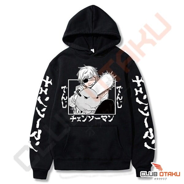 hoodie sweatshirt chainsaw man - denji et pochita - noir (1)
